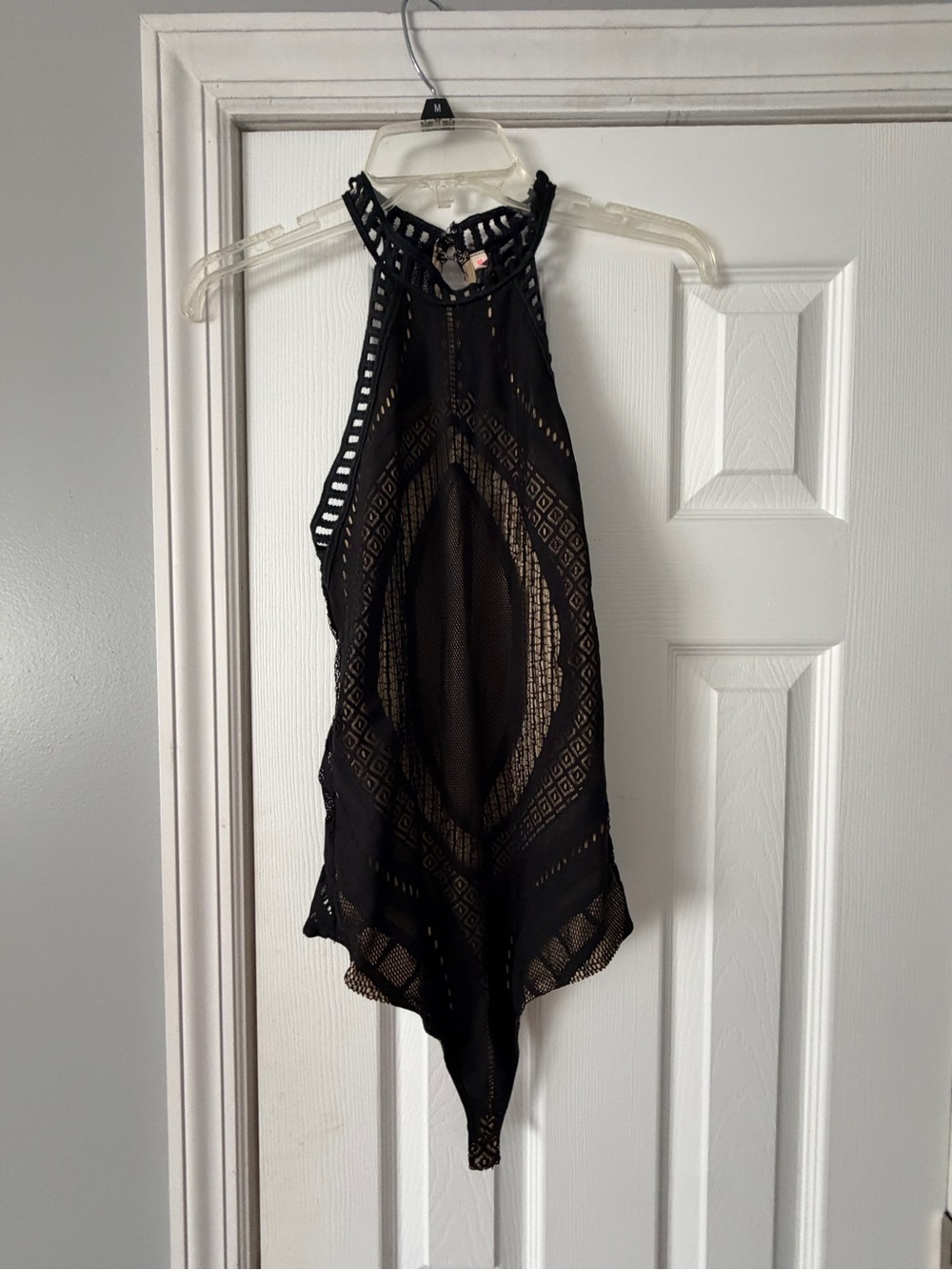 Black Crochet Halter Tank Top leotard